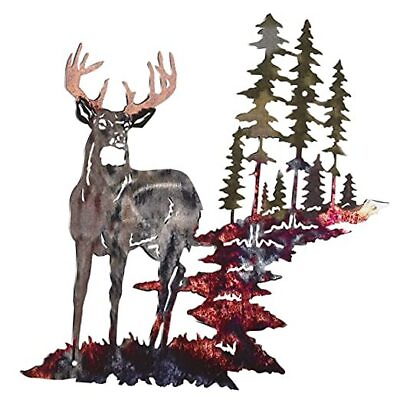#ad Metal Deer Wall Art Forest Deer Wall Decor Metal Tree Wall Art Bright Color $24.91