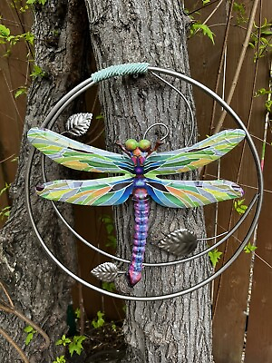 #ad Metal Dragonfly Wall Garden Sign 16 Inches Round Yard Decoration Green Tones $45.99