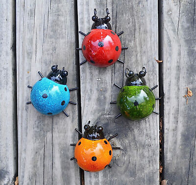 #ad 4 Pcs Colorful Ladybugs Yard Garden Decor Outdoor Lawn Wall Art Metal Decor $14.49