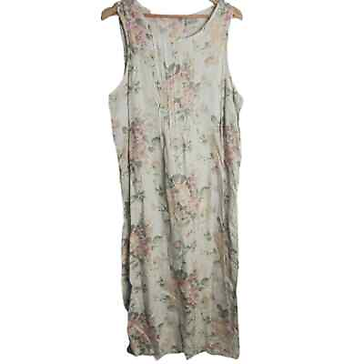 #ad NWT Vintage 90#x27;s Match Beige Linen Floral Cottagecore Sleeveless Dress Large $29.60