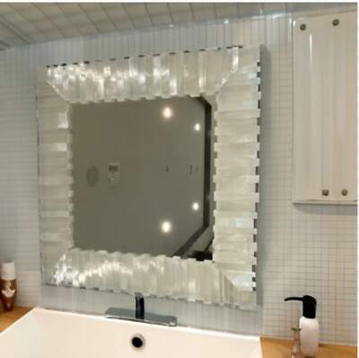#ad 15quot;x15quot; Selenite Stone Crystal Mirror Wall Decor Mirror Bathroom Mirror Decor $367.44