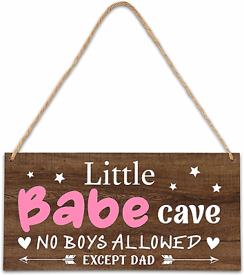 #ad Little Babe Cave Sign Rustic Room Wall Decor Wooden Sign for Girls White $18.88