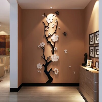 #ad Plum Flower 3d Acrylic Mirror Wall Stickers DIY Art Wall Decor Room Wall Decor $74.08