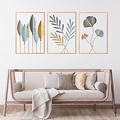 #ad Metal Wall Art Decor Leaf Wall Sculpture Home Decor with Frame Wall Hanging Deco $77.53