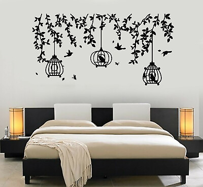 Vinyl Wall Decal Caged Birds Floral Tree Branch Free Bedroom Stickers g1141 $69.99