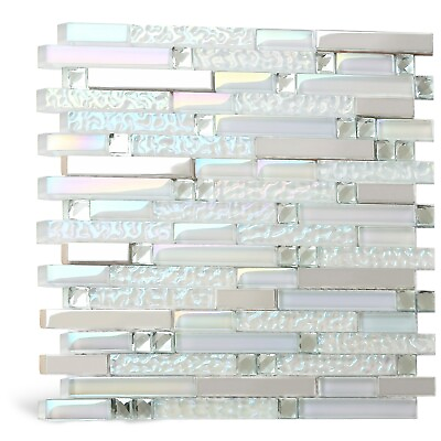 Blujellyfish 12x12 Mosaic Sheet White Iridescent Wall Backsplash Tiles Box of 10 $175.50