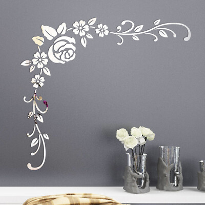 #ad Flower Wall Stickers Rose Acrylic Wall Decals Floral Wall Art Sticker Home Decor $6.15