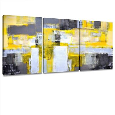 #ad Decor MI Abstract Canvas Wall Art Yellow Grey Framed Wall Art Paintings for L... $84.53
