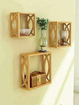 #ad Decorative Wooden Wall Shelves Rack for Home Living Room Decor 3 Pcs Golden $170.10