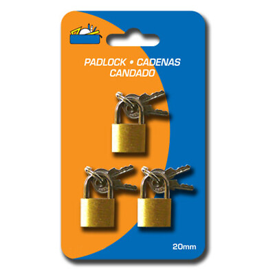 #ad 3 Small Metal Padlocks Mini Brass Tiny Box Locks Keyed Jewelry 2 Keys 20mm Safe $11.49