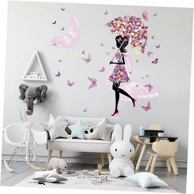 #ad Flower Fairy Wall Decals Butterfly Girl Wall Stickers Colorful Butterflies $22.58