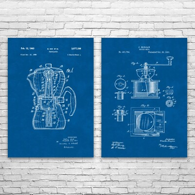 #ad #ad Coffee Patent Prints Set of 2 Kitchen Decor Coffee Shop Art Barista Gift $54.95
