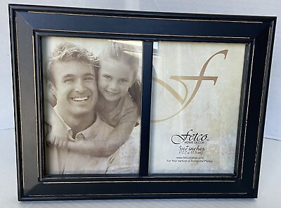 #ad Fetco Home Decor Black Wood Frame 2 Picture Slot 5x7 In See Video $19.99