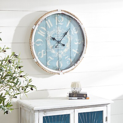 #ad White Metal Wall Clock with Turquoise Arabic Numeral Vintage Modern Home Decor $111.97