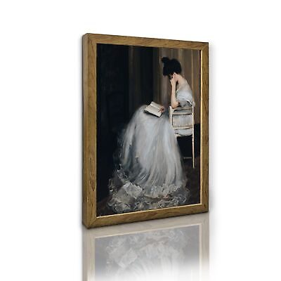 #ad Framed Girl Reading Poster Vintage Canvas Wall Art Decor for Living Room Q... $98.98