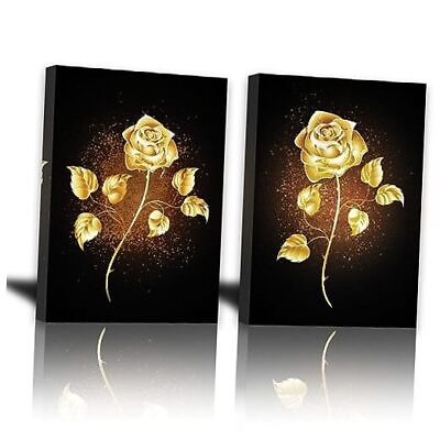 #ad Golden Yellow Flowers Canvas Wall Art for Bedroom Bathroom Living gold black $46.74