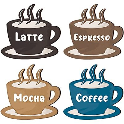 #ad 4 Pieces Coffee Wooden Wall Art Decor Coffee Cup Wooden Wall Sign Latte Coffe... $11.14
