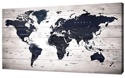 #ad World Map Wall Art Canvas Print Poster Vintage Photos Painting Nautical Offic... $87.00