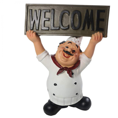 #ad Chef Figurine with Welcome Sign Board Plaque KiaoTime Kitchen Decoration 8 Inch $22.98