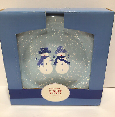 #ad Target Home WINTER FROST SNOWMAN COUPLE 10.75quot; Dinner Plate Set 4 Blue Christmas $69.99