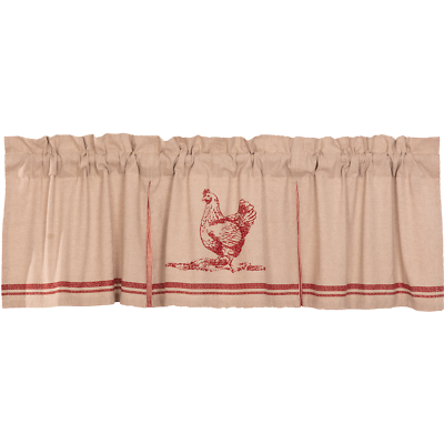 #ad #ad New Farmhouse SAWYER RED HEN CHICKEN ROOSTER GRAIN SACK VALANCE Curtain 60quot; $21.95