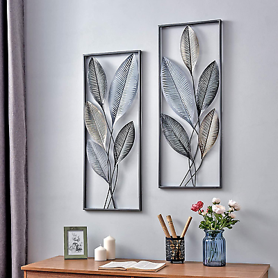#ad Silver Metallic Leaves Wall Decor 2Piece Set for Living Room Bedroom Home Office $132.99
