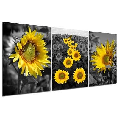#ad Canvas Wall Art Sunflower Decor Yellow Flowers Blooming Painting Black $13.59