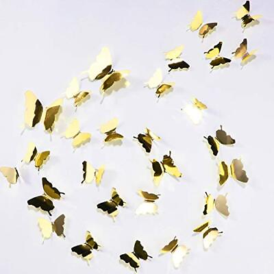 #ad 48 Pcs 3D Butterfly Wall Decor DIY Mirror Stickers Removable Decals for Bedroom $9.30