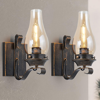 #ad Wall Sconces Sets of 2 Oil Rubbed Bronze Hardwired Wall Sconce Indoor Retro Ru $131.99