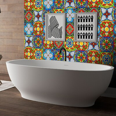 #ad 24 Pc Moroccan Style Tile Wall Stickers Kitchen Bathroom Self Adhesive Mosaic $9.60