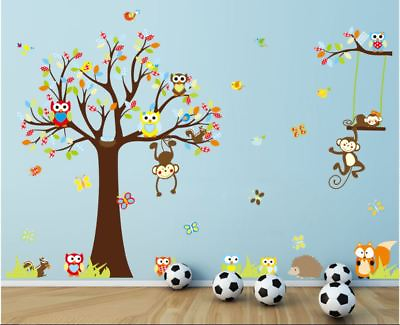 #ad Wall Sticker Owls Monkey Tree Kids Nursery Baby Children#x27;s Room decal $9.95