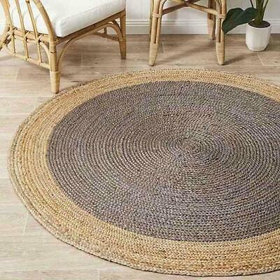#ad Rug 100% Natural Jute Braided Round Area Rug Farmhouse Rustic Look Floor Carpet $188.99
