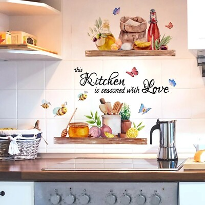 #ad Wall Sticker Butterfly Flower Decal Kitchen Shelves Vinyl Mural Arts Home Decor $12.99
