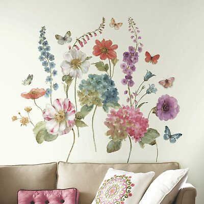 #ad RMK3261GM Lisa Audit Garden Flowers Peel and Stick Giant Wall Decals $38.91
