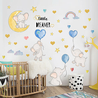 #ad Elephant Balloon Wall Sticker Wall Decal Kids Baby Room Colorful Vinyl Decal Art $6.18