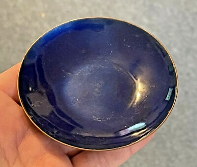 #ad Vintage Blue Enamel and Silver Bowl Mid Century Modern #1 $24.99