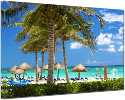 #ad Hawaii Beach Canvas Wall Art Blue Ocean Palm Tree Modern Artwork Print Coconut T $23.99