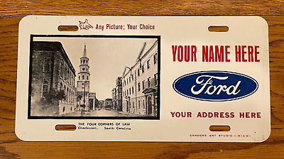 #ad Vintage Ford Advertising Sample Booster License Plate Car Tag Sanders Art Miami $34.95