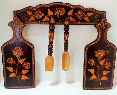#ad Hand Carved Wood kitchen Decor Wall Art Boards Art Wooden Sculpture Hanging Cute $140.00