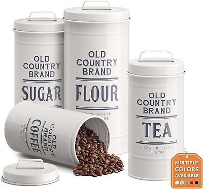 #ad Barnyard Designs Farmhouse Canisters Sets for the Kitchen White Containers for $35.49