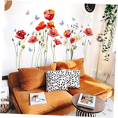 #ad Large Vintage Flower Wall Decals Floral Wall Stickers Plant Vines Wall Poppy $11.28