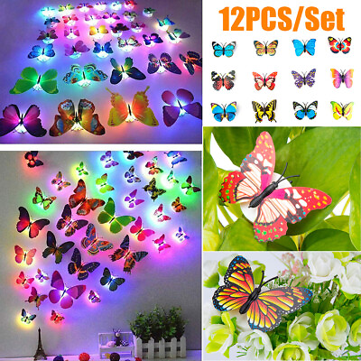 12X 3D Butterfly LED Wall Stickers Glowing Night Light DIY Bedroom Home Decor US $7.69