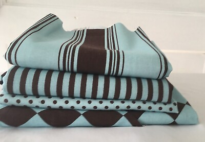 #ad Blue Brown Premiere Fabric Costume Upholstery Lot of 4 Coordinating Fabric $14.99