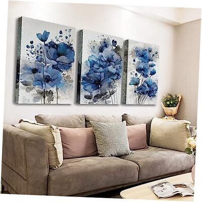 #ad Canvas Wall Art for Bedroom Home Decor Artwork 12x16inchx3pcs Blue Flowers $47.98