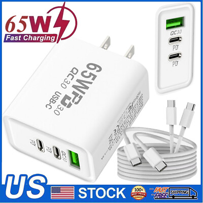 #ad 65W USB C PD Fast Wall Charger Type C Cable For Samsung S24 Ultra S23 FE S22 S21 $5.59