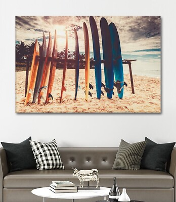 #ad Surfboard Wall Art Beach House Decor Framed Canvas Ready To Hang Surfing Gift $219.91