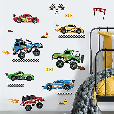 #ad #ad decalmile Racing Cars Wall Decals Roads Vehicles Wall Stickers Kids Boys Bedroom $30.59