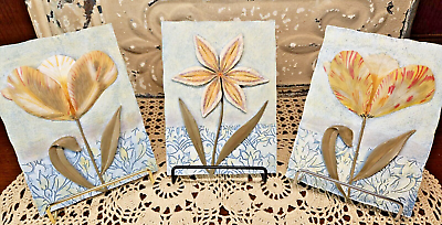 #ad Set of 3 Decorative Floral Wall Plaques Ready to Hang $27.00