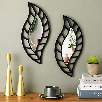 #ad 2 Pcs Mirror Wall Decor Art Leaf Mounted Mirror Decorative Teardrop Mirror $40.19