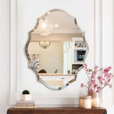 #ad Irregular Decor Wall Mirror Wavy Beveled Bathroom Mirrors Silver Accent Mirrors $82.93